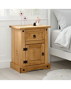 Corona 1 Drawer 1 Door Bedside - Distressed Waxed Pine