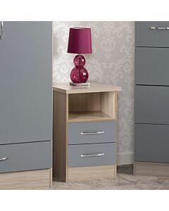 Nevada 2 Drawer Bedside - Grey Gloss/Light Oak Effect Veneer