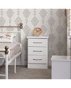 Nevada 3 Drawer Bedside - White Gloss