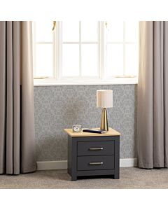 Portland 2 Drawer Bedside - Grey/Oak Effect