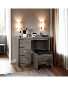 Lisbon 2Pc Dressing Table Set - Black Wood Grain/Black Faux Leather