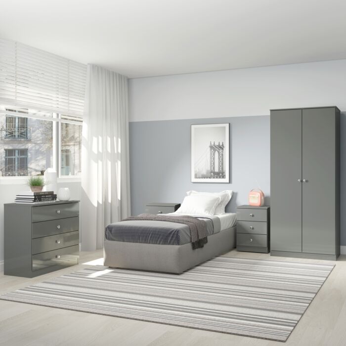 Denver 2 Door Wardrobe Bedroom Set - Grey Gloss