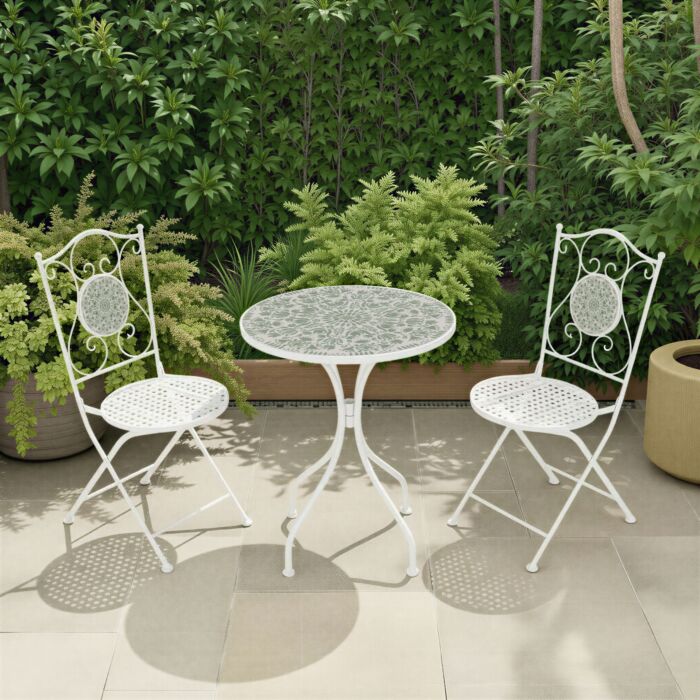 Ferne Patio Dining Set - White/Green Leaf