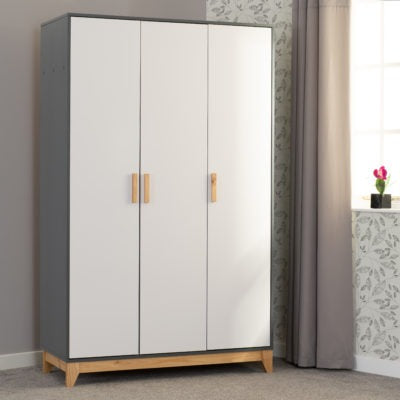 Cleveland 3 Door Wardrobe
White/Grey Metal Effect