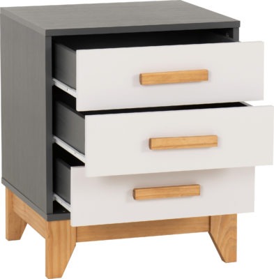 Cleveland 3 Drawer Bedside
White/Grey Metal Effect