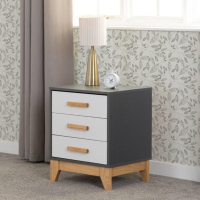Cleveland 3 Drawer Bedside
White/Grey Metal Effect
