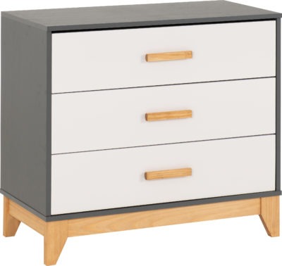 Cleveland 3 Drawer Chest
White/Grey Metal Effect