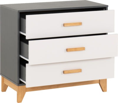 Cleveland 3 Drawer Chest
White/Grey Metal Effect