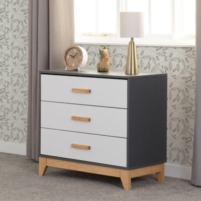 Cleveland 3 Drawer Chest
White/Grey Metal Effect