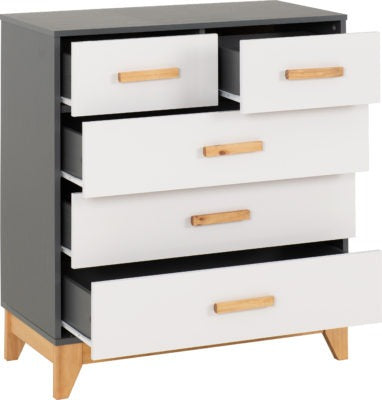 Cleveland 3+2 Drawer Chest
White/Grey Metal Effect