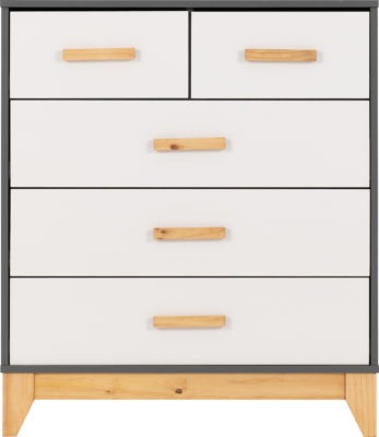 Cleveland 3+2 Drawer Chest
White/Grey Metal Effect