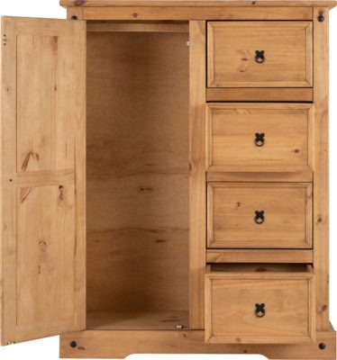 Corona 1 Door 4 Drawer Low Wardrobe
Distressed Waxed Pine