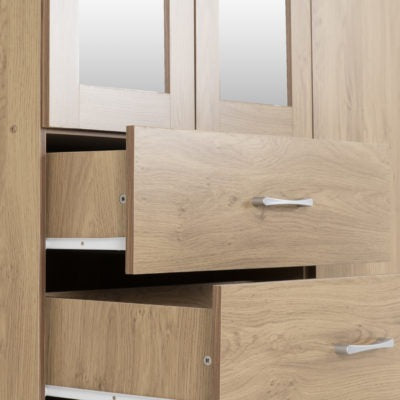 Charles 3 Door 2 Drawer Mirrored Wardrobe
Oak Effect Veneer with Walnut Trim