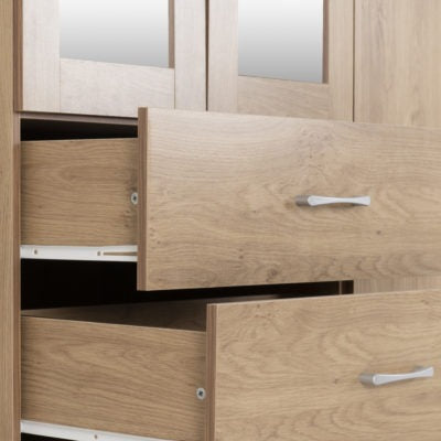 Charles 4 Door 2 Drawer Mirrored Wardrobe
Oak Effect Veneer with Walnut Trim
