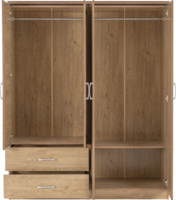 Charles 4 Door 2 Drawer Mirrored Wardrobe
Oak Effect Veneer with Walnut Trim