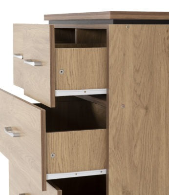 Charles 3+2 Drawer Chest
Oak Effect Veneer with Walnut Trim