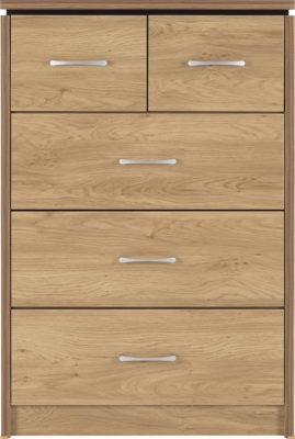 Charles 3+2 Drawer Chest
Oak Effect Veneer with Walnut Trim