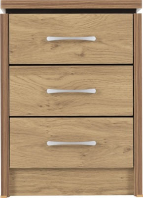 Charles 3 Drawer Bedside Chest
Oak Effect Veneer with Walnut Trim