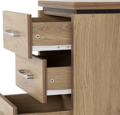 Charles 3 Drawer Bedside Chest
Oak Effect Veneer with Walnut Trim
