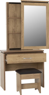 Charles 1 Drawer Dressing Table Set
Oak Effect Veneer with Walnut Trim/Brown Faux Leather