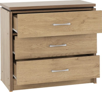 Charles 3 Drawer Chest
Oak Effect Veneer with Walnut Trim