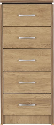 Charles 5 Drawer Narrow Chest
Oak Effect Veneer with Walnut Trim