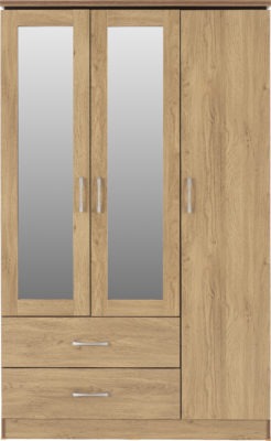 Charles 3 Door 2 Drawer Mirrored Wardrobe
Oak Effect Veneer with Walnut Trim