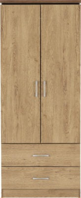 Charles 2 Door 2 Drawer Wardrobe
Oak Effect Veneer with Walnut Trim