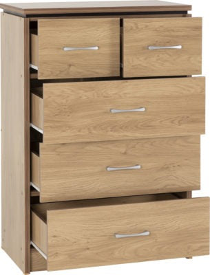 Charles 3+2 Drawer Chest
Oak Effect Veneer with Walnut Trim