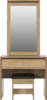Charles 1 Drawer Dressing Table Set
Oak Effect Veneer with Walnut Trim/Brown Faux Leather