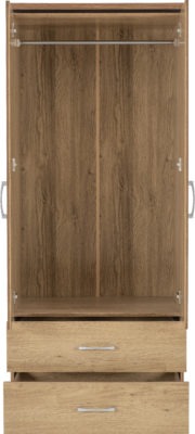Charles 2 Door 2 Drawer Wardrobe
Oak Effect Veneer with Walnut Trim