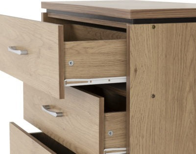 Charles 3 Drawer Chest
Oak Effect Veneer with Walnut Trim
