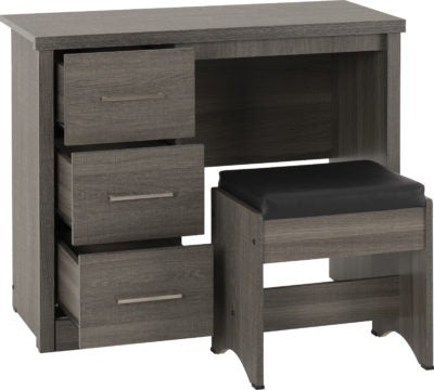 Lisbon 2 Piece Dressing Table Set
Black Wood Grain/Black Faux Leather