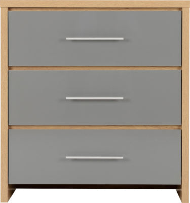 Seville 3 Drawer Chest
Grey High Gloss/Light Oak Effect Veneer