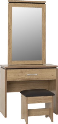 Charles 1 Drawer Dressing Table Set
Oak Effect Veneer with Walnut Trim/Brown Faux Leather