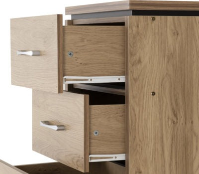 Charles 5 Drawer Narrow Chest
Oak Effect Veneer with Walnut Trim