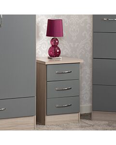 Nevada 3 Drawer Bedside - Grey Gloss/Light Oak Effect Veneer