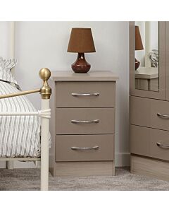 Nevada 3 Drawer Bedside - Oyster Gloss/Light Oak Effect Veneer