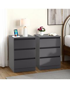 Malvern 3 Drawer Bedside X2 - Grey