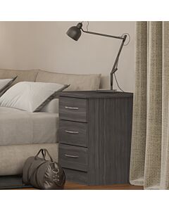 Nevada 3 Drawer Bedside - Black Wood Grain