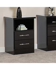 Nevada 2 Drawer Bedside - Black Gloss