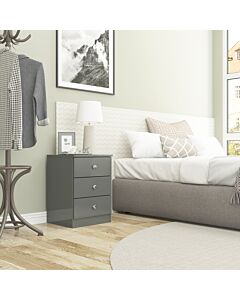 Denver 3 Drawer Bedside - Grey Gloss