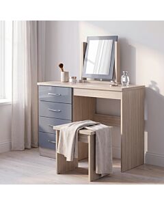 Nevada Dressing Table Set - Grey Gloss/Light Oak Effect Veneer
