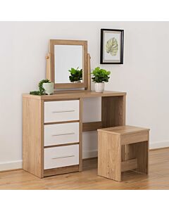 Seville Dressing Table Set - White Gloss/Light Oak Effect Veneer