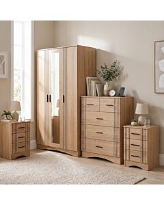 Tessa 3 Door Mirrored Wardrobe Bedroom Set - Natural Oak Effect