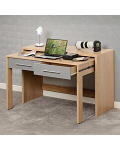 Seville 2 Drawer Slider Desk - Grey Gloss/Light Oak Effect Veneer