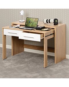 Seville 2 Drawer Slider Desk - White Gloss/Light Oak Effect Veneer