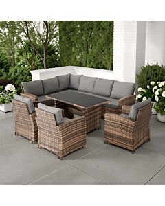 Aspen Corner Garden Furniture Set - Brown Rattan/Grey Fabric