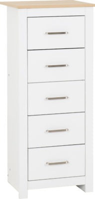 Portland 5 Drawer Narrow Chest
White/Oak Effect