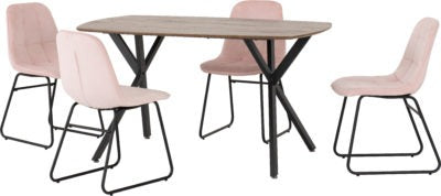 Athens Rectangular Dining Set with Lukas Chairs
Medium Oak Effect/Black/Baby Pink Velvet